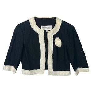 Trina Turk Black White Textured Crop Jacket Vintage Y2K Contrast Trim Flower 8